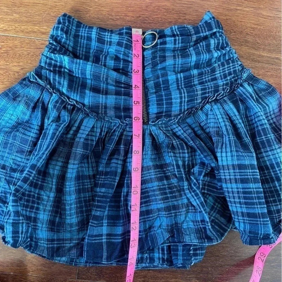 Ramy Brook Darla Pleated Mini Skirt Blue Plaid Zip Up Smocked School Girl XS - Picture 10 of 11